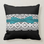 crochet lace effect aqua ribbon damask pillows