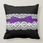 crochet lace effect purple ribbon damask pillows