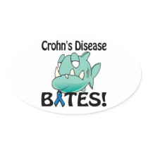 Crohns Disease BITES (blue) Oval Stickers