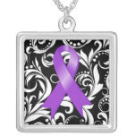 Crohn's Disease Ribbon Deco Floral Noir necklaces
