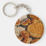 Croissants and platina bread with seafood salad an keychain