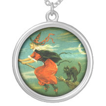 Crone Witch With Her Cat And Broom Custom Jewelry