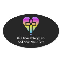 Cross and hearts #5 ( 3-D pastel ) Oval Stickers