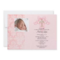 Cross Baby Girl Photo Baptism Inviation