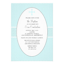 Cross in Oval Frame - Blue Religious Invitation