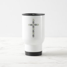 Cross of Silver and White Roses Coffee Mug