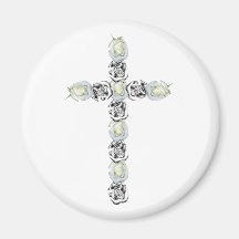 Cross of Silver and White Roses Refrigerator Magnets