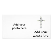 Cross of Silver and White Roses Customised Photo Card