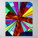 Cross stained glass detail photograph church posters