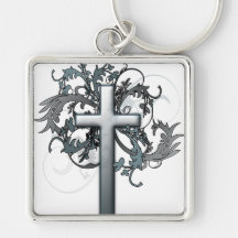 Cross with floral graphics keychains