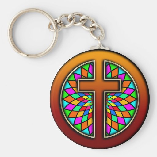 CROSS WITH STAINED GLASS KEYCHAIN
