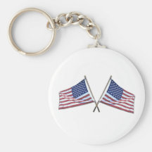 Crossed American Flags Keychain