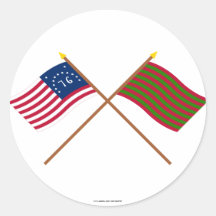 Crossed Bennington and Ft Sackville Flags Round Stickers