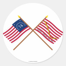 Crossed Bennington Flag and Navy Jack Round Stickers