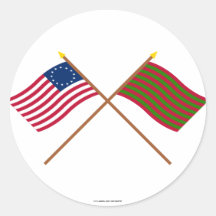 Crossed Betsy Ross and Ft Sackville Flags Round Stickers