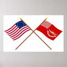 Crossed Betsy Ross and Tallmadge's Dragoons Flags Poster