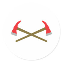 crossed firefighter axe round sticker