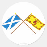 Crossed Flags of Scotland Round Stickers