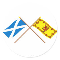 Crossed Flags of Scotland Round Stickers