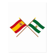 Crossed flags of Spain and Andalucía Postcard