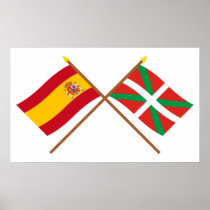 Crossed flags of Spain and País Vasco (Euskadi)