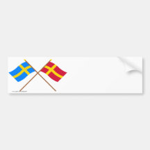Crossed Sweden and Skåneland landskap flags Bumper Stickers