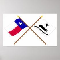 Crossed Texas and  Gonzales Flags Print