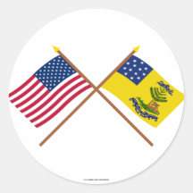 Crossed US and Bucks of America Flags Round Sticker