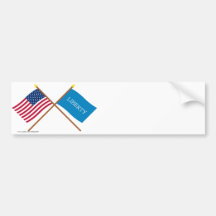 Crossed US and Schenectady Liberty Flags Bumper Stickers