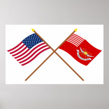 Crossed US and Tallmadge's Dragoons Flags Poster