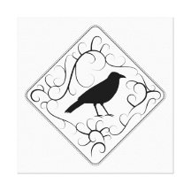 Crow and Swirls Pattern. Black and White. Stretched Canvas Prints