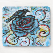 Crow on a Blue Rose, mousepad
