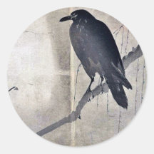 Crow on a willow branch Ukiyoe Stickers