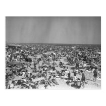 Crowd of people on beach B&W elevated view postcards