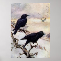 Crows in Winter Vintage Illustration Print