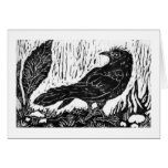 Crow's Rainy Day  - block print Greeting Cards