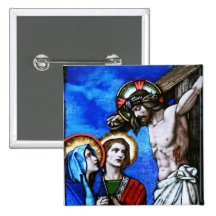 Crucifixion of Jesus Christ Stained Glass Art Pinback Button