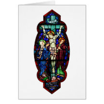 Crucifixion of Jesus Christ Stained Glass Art Greeting Cards