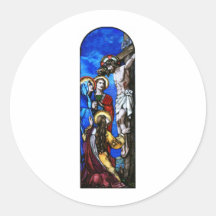 Crucifixion of Jesus Christ Stained Glass Art Round Sticker