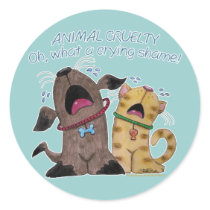 Crying dog and cat crying shame round sticker