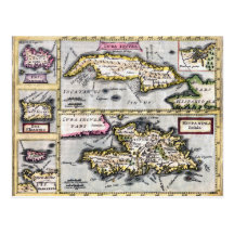 Cuba and Hispaniola Antique Map Postcard