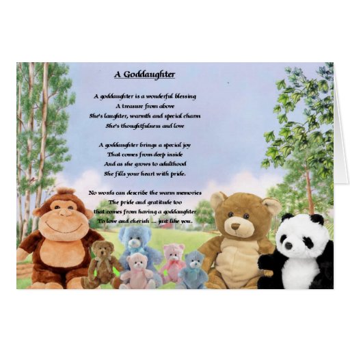 Cuddly Toys Goddaughter Poem Card Zazzle