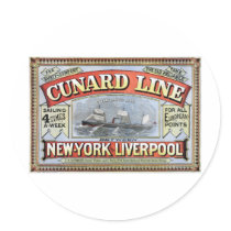 Cunard Line New York Liverpool Poster Round Stickers