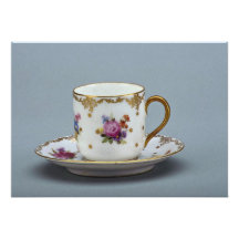 Cup and saucer with colourful flowers on it. personalized invitation