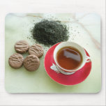 Cup of black tea with chocolate biscuits mousepads
