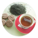 Cup of black tea with chocolate biscuits stickers