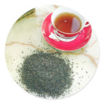Cup of black tea with chocolate biscuits stickers