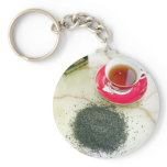 Cup of black tea with tea leaves keychains