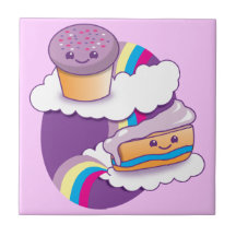 Cupcake and slice on a rainbow tiles