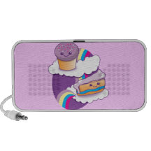Cupcake and slice on a rainbow travel speakers